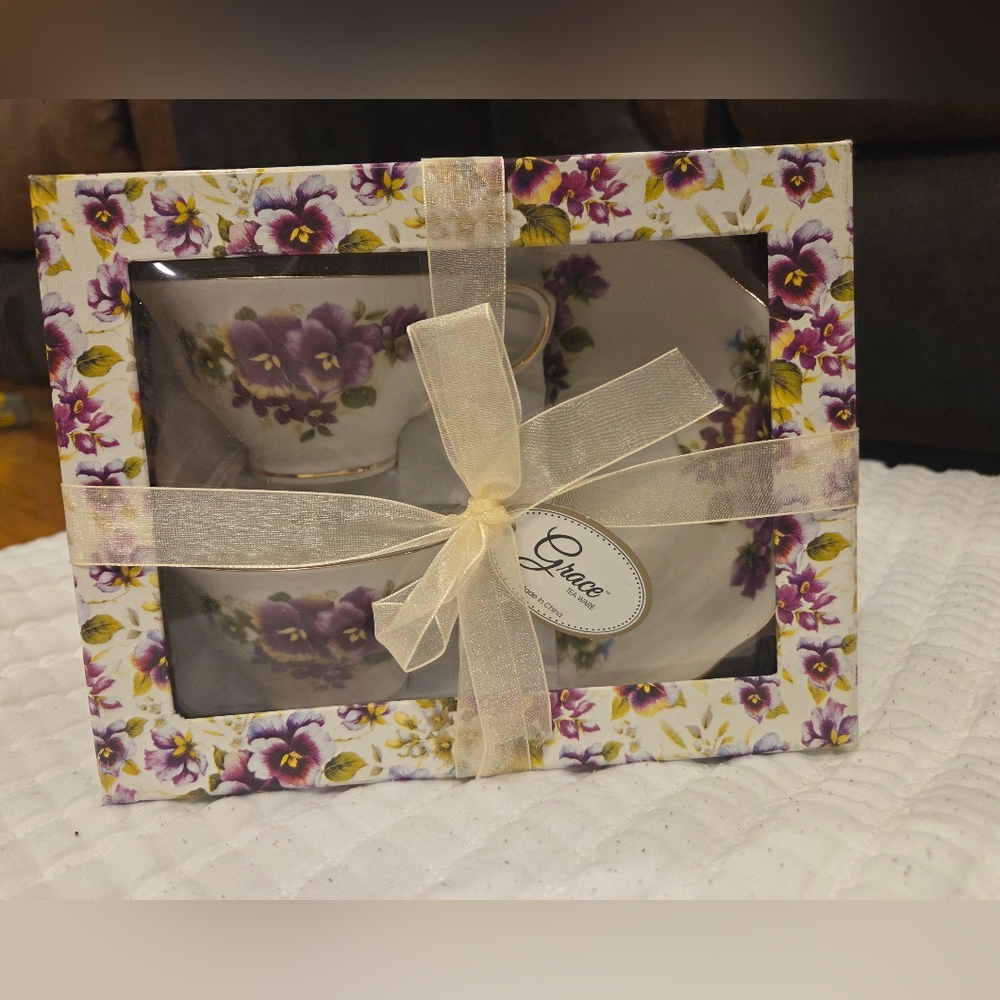 Grace Tea Ware Cup & Saucer Set of 2 NWT